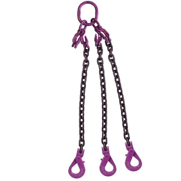 5/8" x 10', Adjustable 3Leg Chain Sling w/ Self-Locking Hooks-Grade100